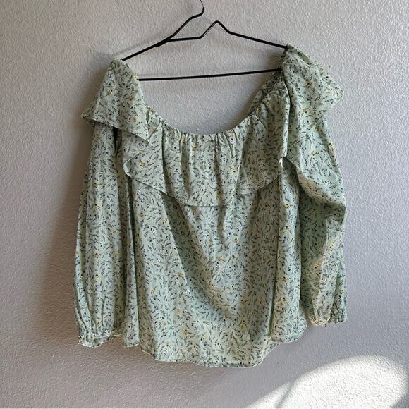 NWT A.n.a Green Floral Off Shoulder Long Sleeve Blouse Size 3X - Picture 7 of 8